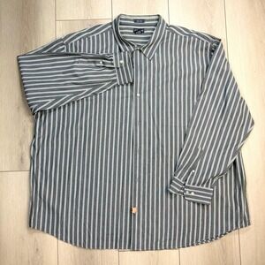 VTG 1998 St.‎ John's Bay Striped Button Shirt 4XL Gray Green Cotton 80s 2-Ply